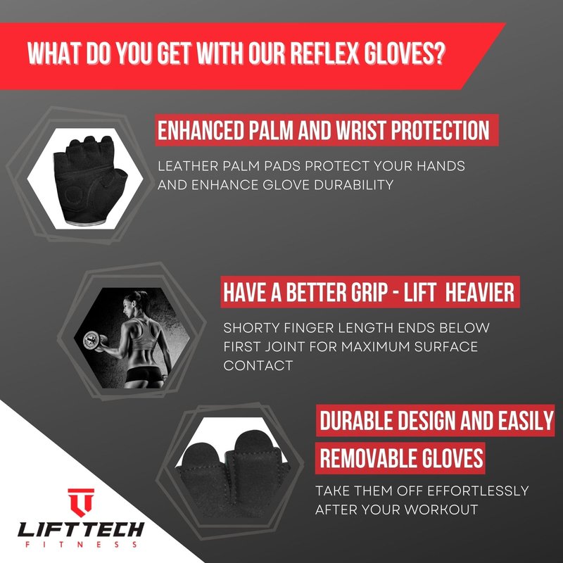 Lift Tech Fitness Reflex Workout Gloves for Women - Gym Gloves for Women Into Weights, HIIT, Strength Training - Weightlifting Gloves for Women with Full Palm Protection - White & Gray, L