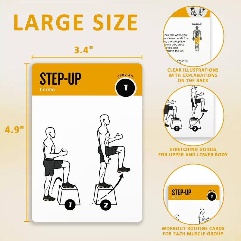 ELAORY Cable Workout Cards, 62 Exercises Cards Deck Large Size 5" x 3.5" Fitness Cards for Women & Men, Beginner Fitness Guide to Training Exercises at Home or Gym