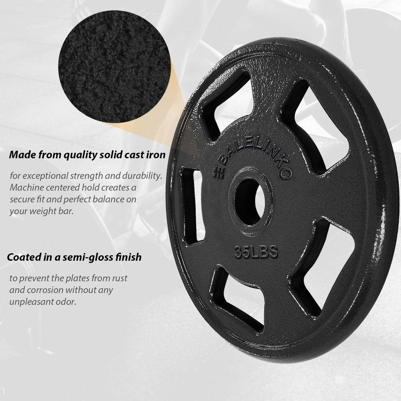 Balelinko Cast Iron 2-Inch Olympic Grip Plate Weight Plate for Strength Training, Weightlifting and Crossfit in Single, 35LB, Black
