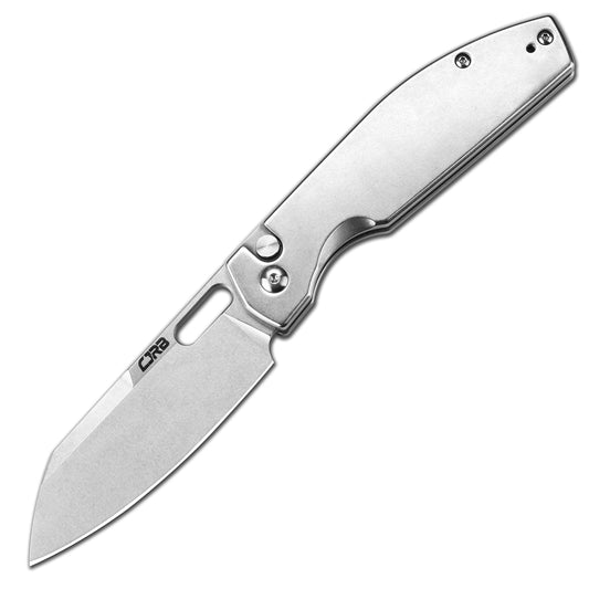 CJRB Pocket EDC Knife Ekko(J1929) Button Lock Small Folding Knife AR-RPM9 Steel Blade and Silver Stainless Steel Handle Outdoor for Men Women for Gifts