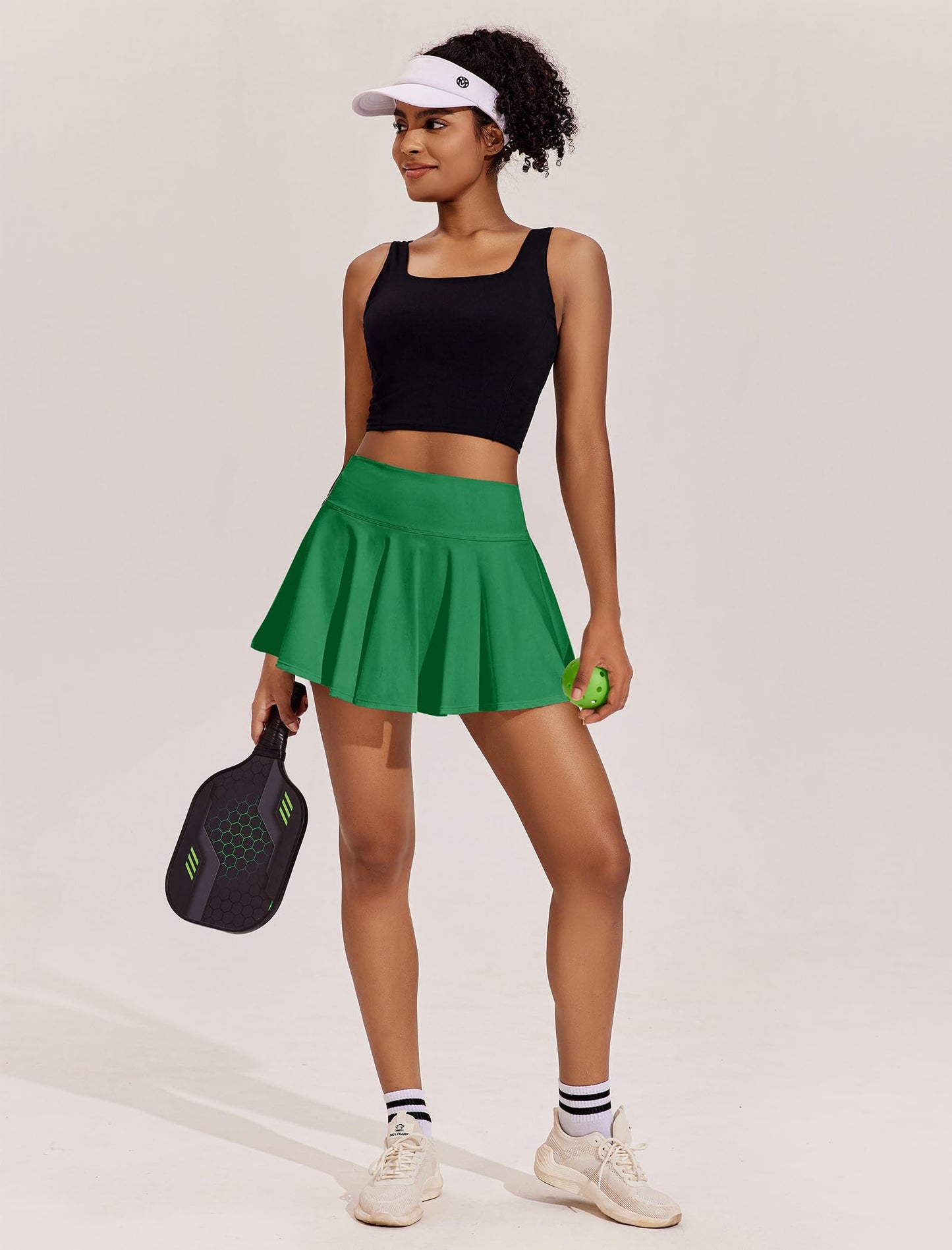 PINSPARK Golf Skorts for Women A Line Cute Tennis Skirts Tummt Control Pleated Sports Skirt, Green Large