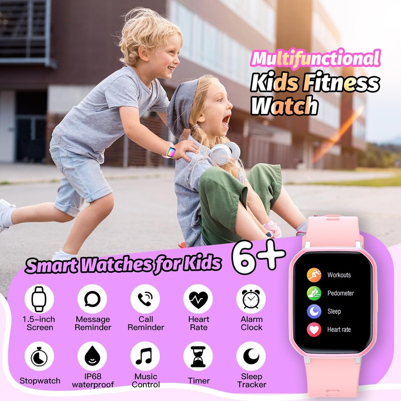 Kids Smart Watch for Girls,IP68 Waterproof Kids Fitness Tracker Watch with 1.5 Inch DIY Face,Heart Rate Sleep Monitor,19 Sport Modes,Calories Counter,Alarm Clock,Great Gifts for Children 6+ (PInk)