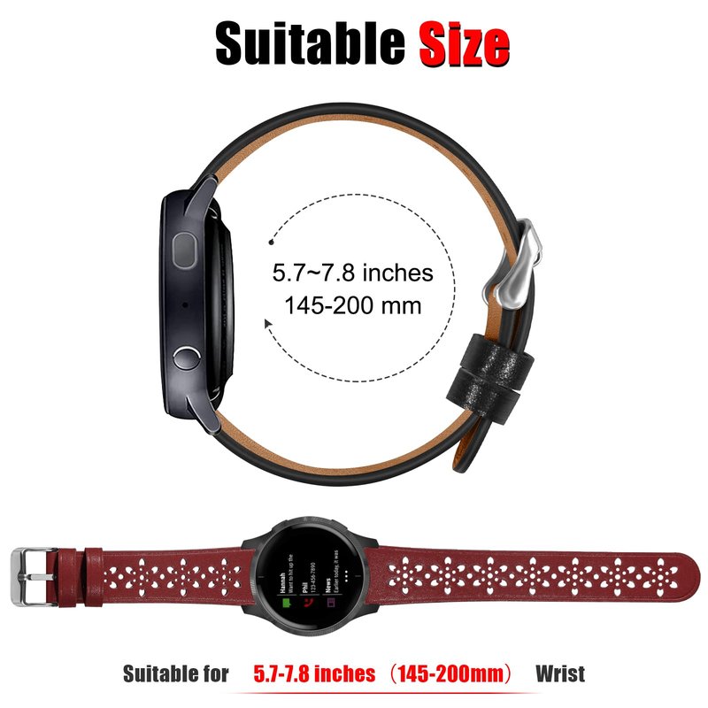 BOTNUW Lace Leather Band Compatible with Garmin Vivoactive 3/Vivoactive 3 Music Bands/Vivoactive 5 Bands,Garmin Venu/Venu 2 Plus Bands Women Men,20mm Breathable Slim Hollow-out Sports Replacement Band (Grey)