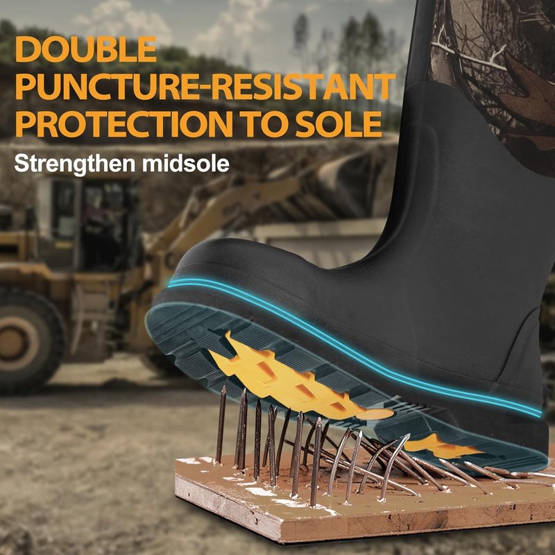 Puncture-Proof Rubber Work Boots - Steel Toe & Waterproof Insulated 6mm Neoprene | Sizes 6-14