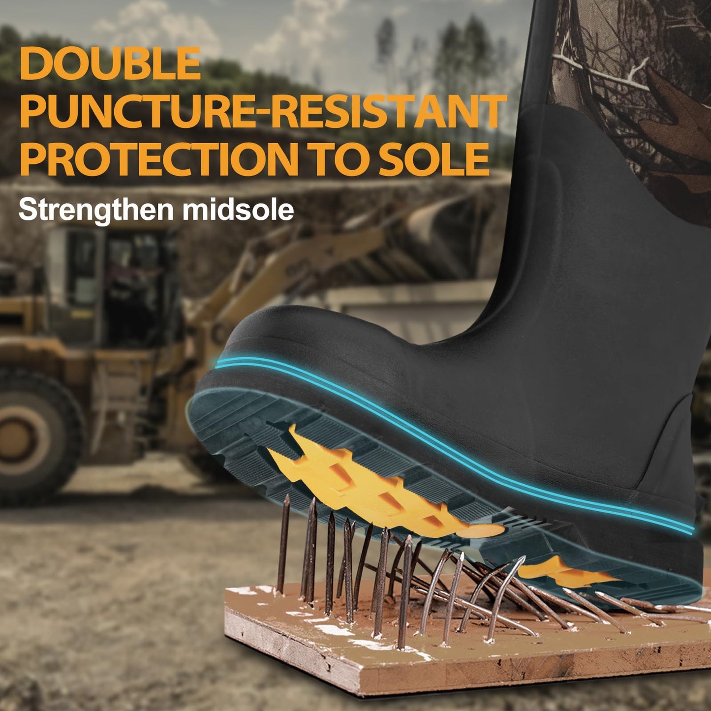 Hunthor Rubber Work Boots, Puncture-Proof with Steel Toe & Shank, Waterproof Insulated 6mm Neoprene Hunting Boots for Farming, Construction, Gardening, Fishing, Outdoor Work