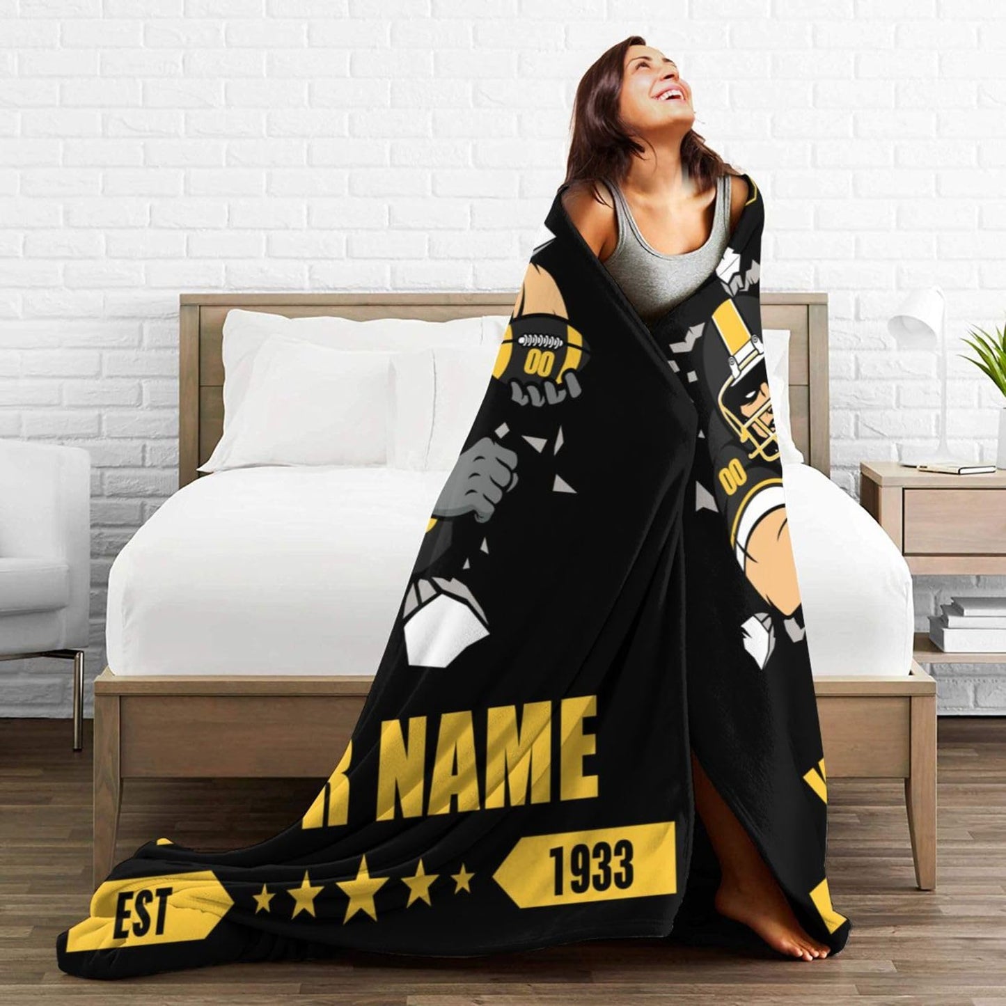 Personalized Pittsburgh Blanket with Name Number Custom Football Throw Blankets Customized Flannel Blanket Fan Gifts for Men Women Boy Decor for Couch, Bed, Sofa 30"x 40",40"x50", 50"x60", 60"x80"