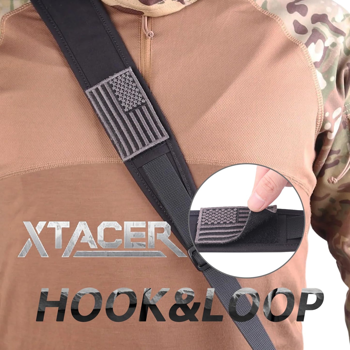 XTACER 2 Point Traditional Sling, Two Point Adjust Rifle Sling with US Flag Patch, Swivel, Soft Shoulder Pad (Black, L)
