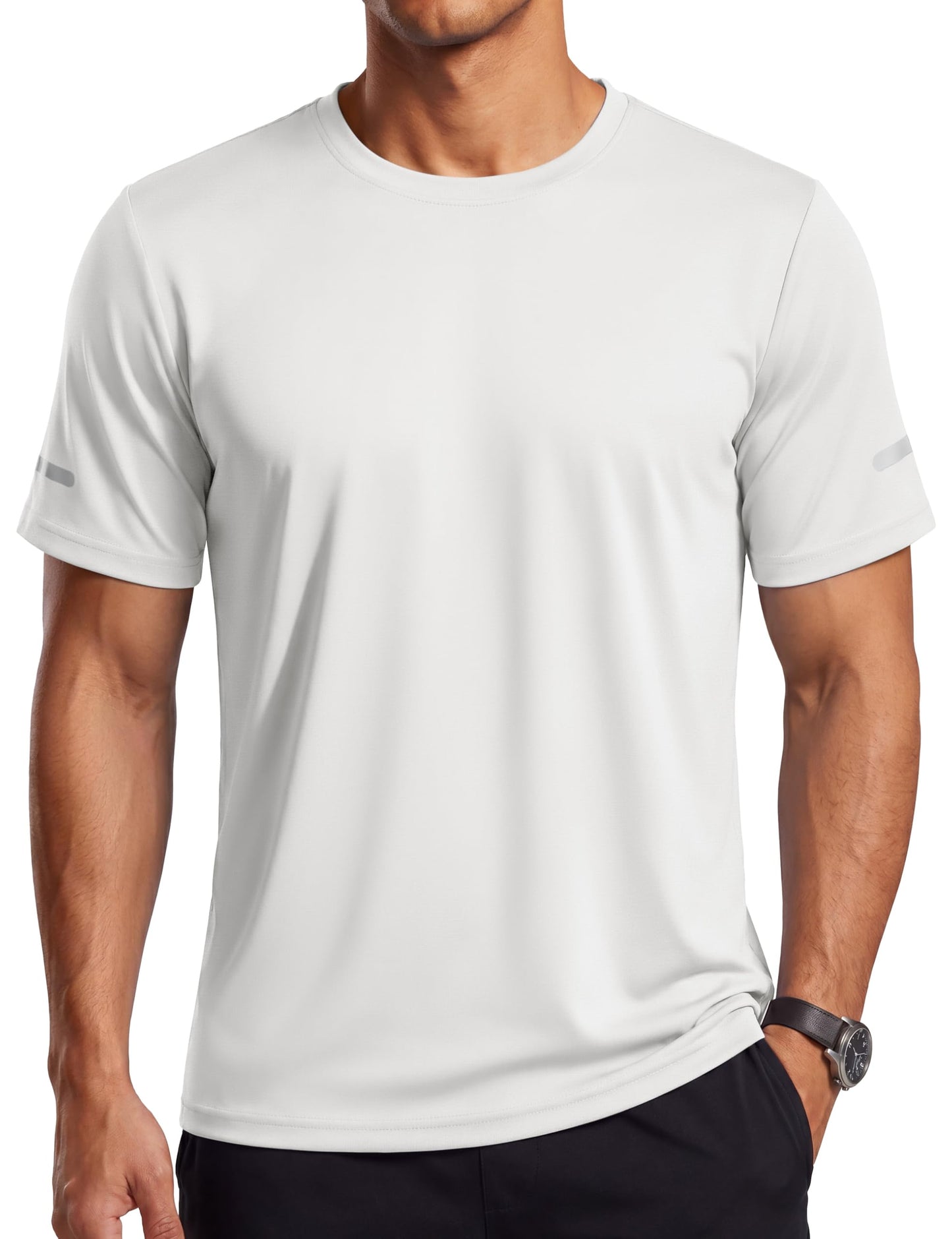 TACVASEN Mens Athletic Shirts Short Sleeve Quick Dry Workout Shirts Sun Protection Gym Running Tshirts Rash Guard White M