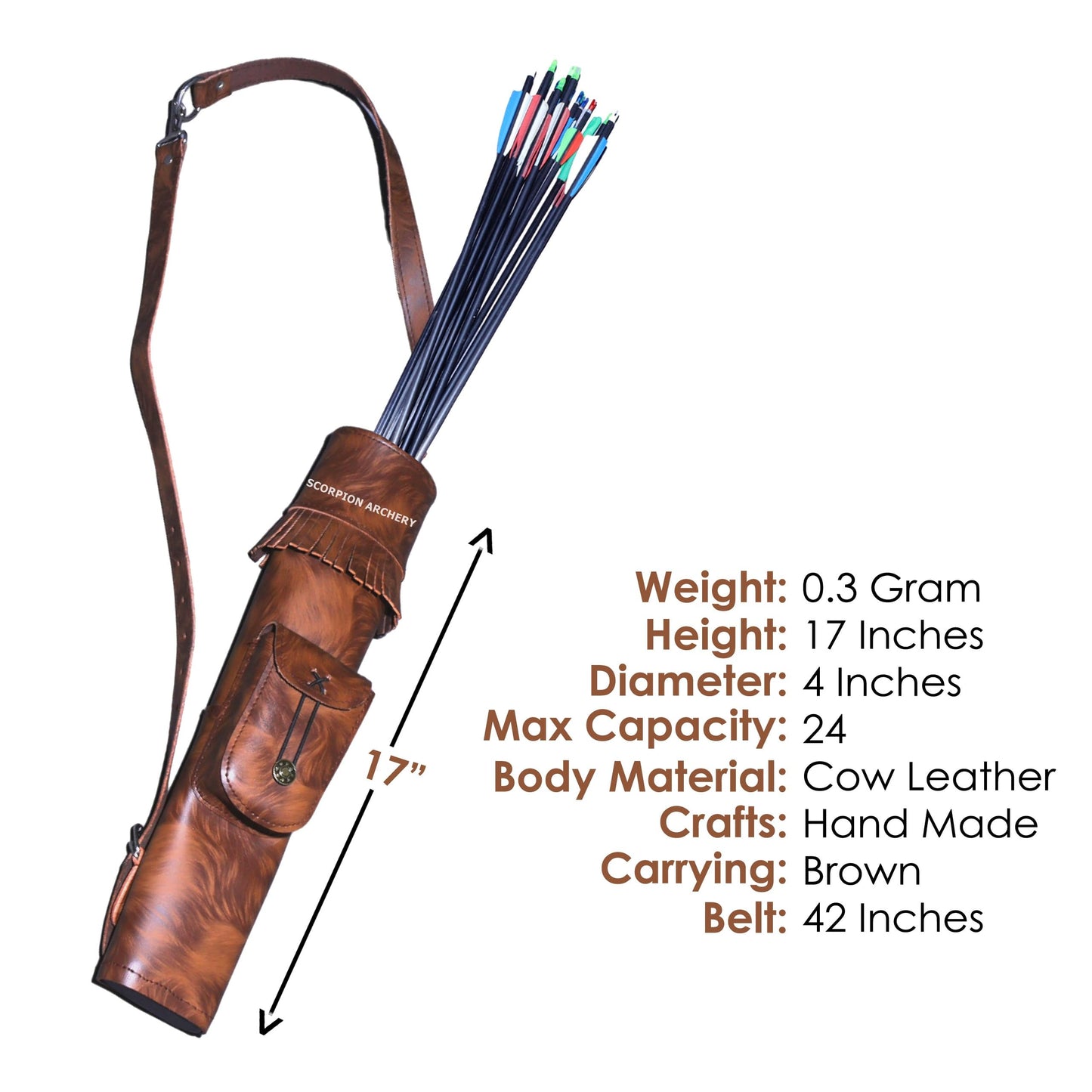 Traditional Leather Archery Quiver - Arrow Holder - Arrow Quiver - Pocket Quiver - Brown Quiver - Sage Quiver - Back Quiver Bow Arrow Holder - Handmade Leather Quiver Gift for him (1325 Tiger)