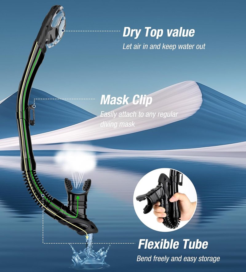 Aegend Diving Dry Snorkel - Top Dry Valve Snorkeling Gear for Adults & Youth | Perfect for Freediving & Scuba Diving