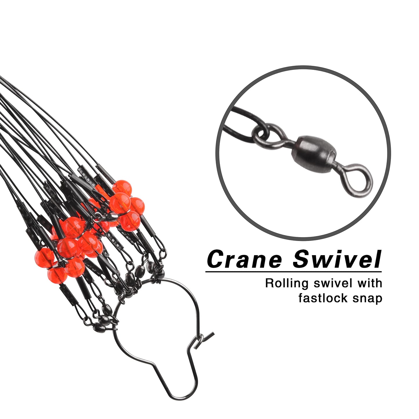 Fishing Leader Rigs Saltwater Tackle Rigs with Swivels Snaps, High Strength Wire Leaders Rigging Surf Fishing Gear Equipment for Lures Bait Hooks Catfish Walleye, Black, 2arm, 12pcs