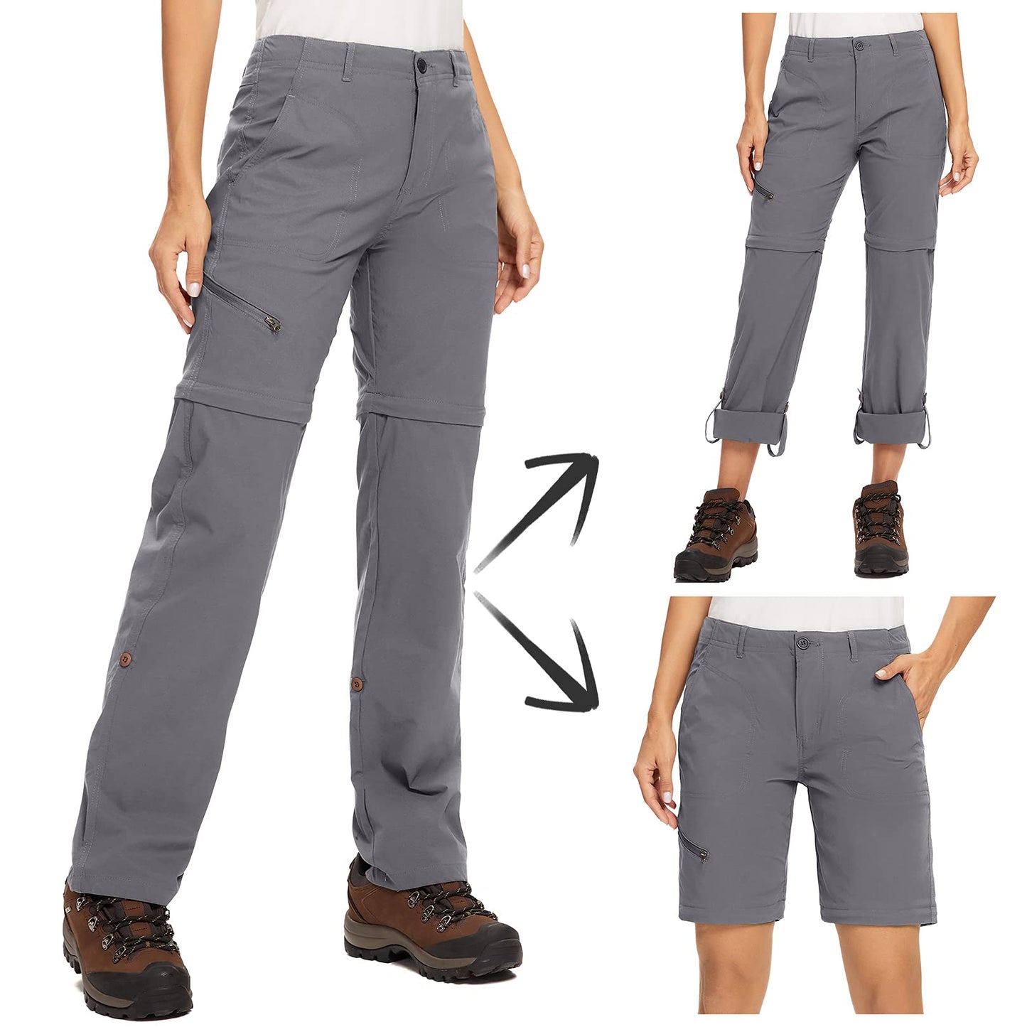 Women's Hiking Pants Convertible Lightweight Quick Dry Outdoor Travel Camping Safari Pants,2192,Grey, 6