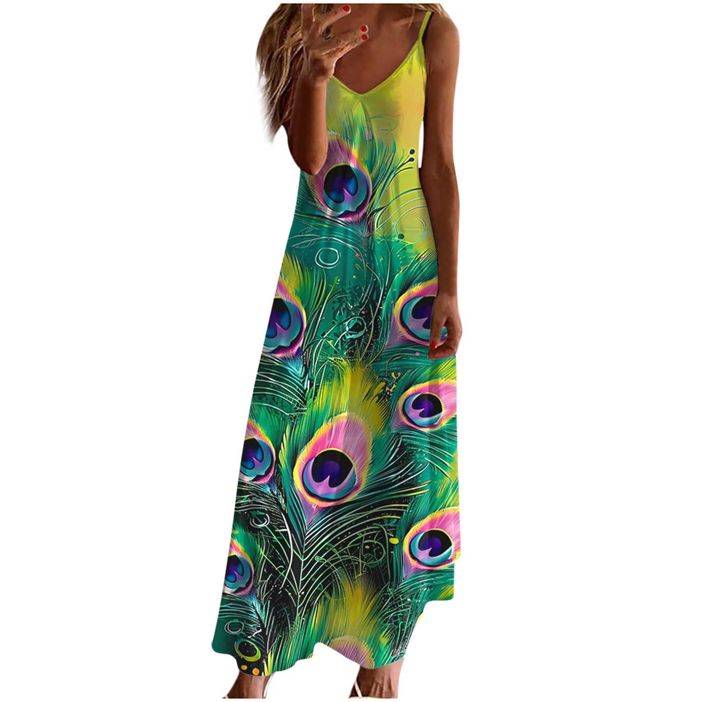 Gcvizuso Past Orders 2024 Women Summer Sleeveless Dresses Vacation Printed Beach Dress Casual Vintage V-Neck Dress Long Flowy Boho Dress Sales Today Clearance Prime Only