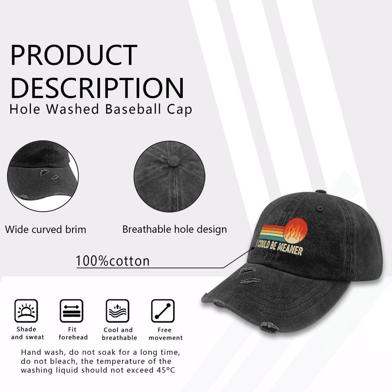 I Could Be Meaner Hat for Women Cool Washed Distressed Baseball Caps