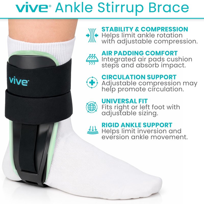 Vive Ankle Stirrup Brace - Air Gel Stabilizer for Ankle Sprain, Tendonitis Support for Men & Women - Right & Left Foot -Achilles Tendon Compression Relief -Fracture Treatment - Hot & Cold Therapy