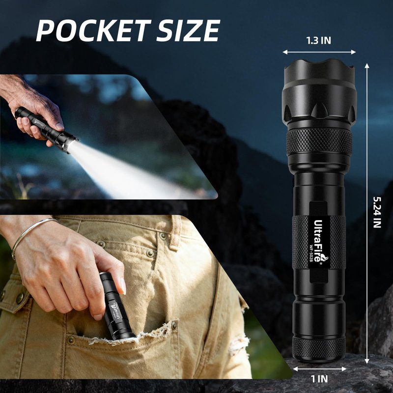 ULTRAFIRE Mini LED Flashlight 1000 Lumens Single Mode Tactical EDC Flashlight, Super Bright Waterproof Small Portable Flash Light Torch WF-502B (Battery Not Included)