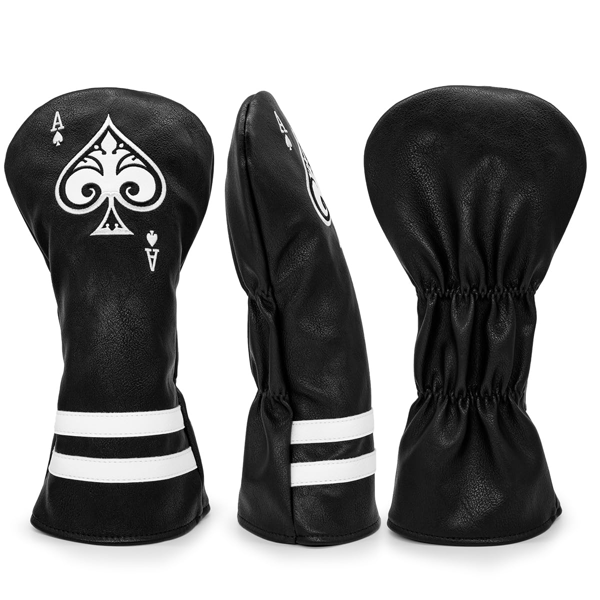Golf Driver Headcover Ace of Spade Golf Driver Head Cover- Black (PU) Leather Golf Club Headcovers Designed for Golf Drivers