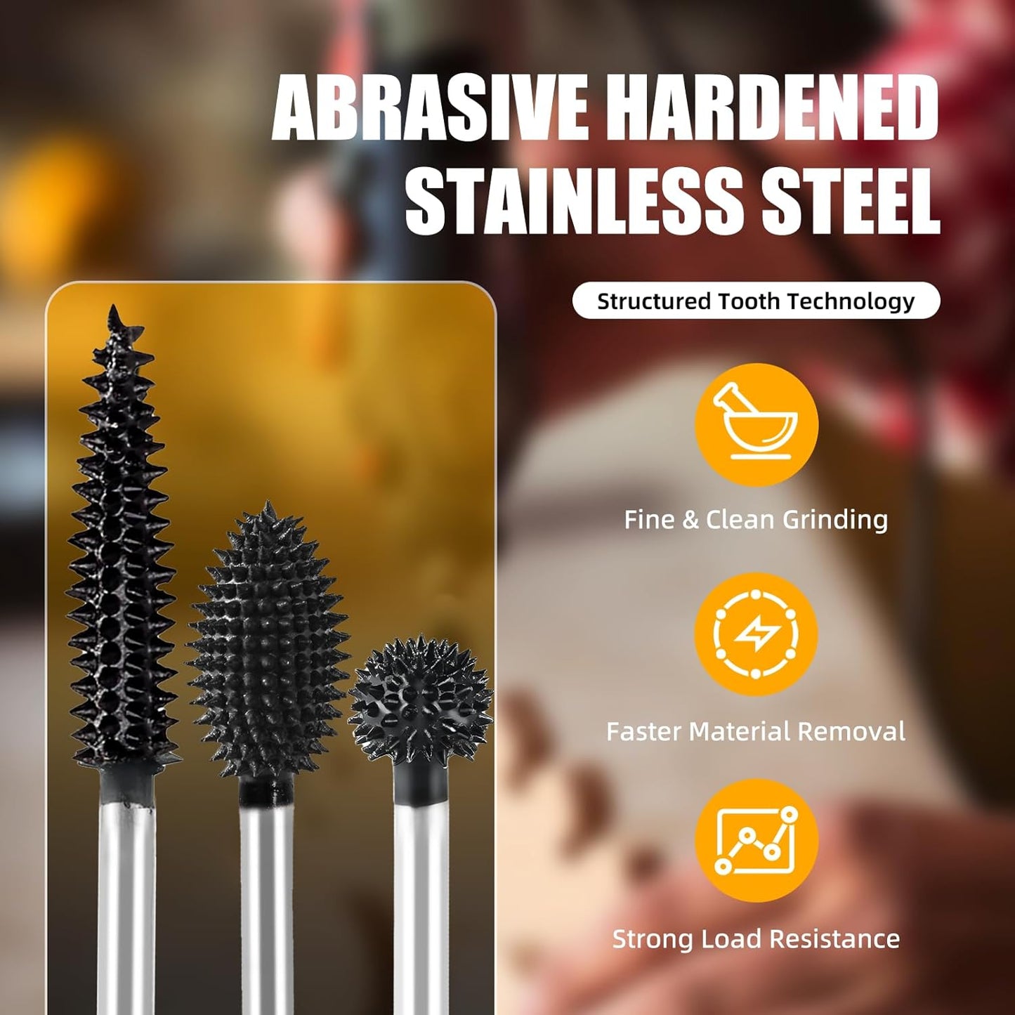 Carbide Rotary Burr Kit - 3-Piece Wood Carving Set | 1/8" Shaft Coarse Bits for Dremel & Rotary Tools