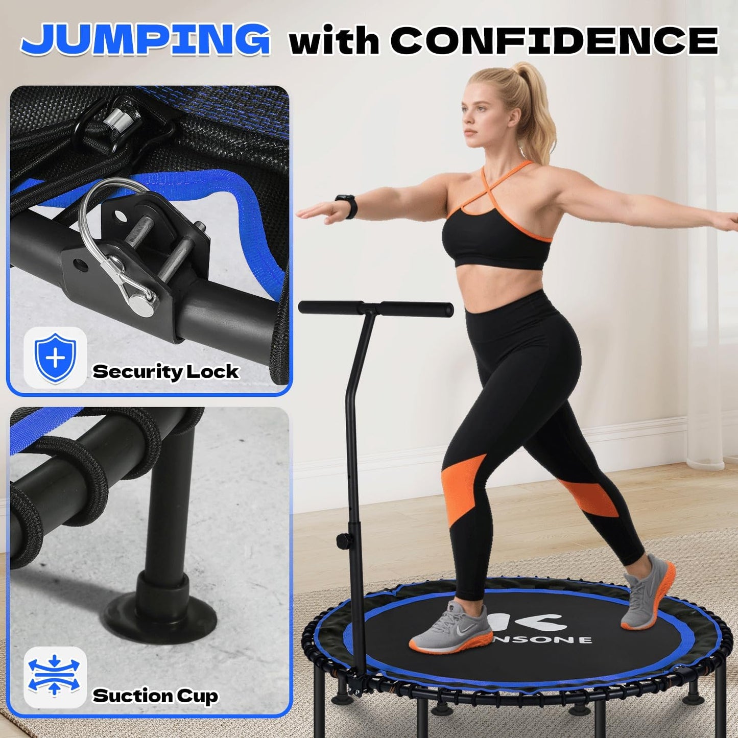 K KENSONE Foldable Rebounder Trampoline - 40/48" Indoor Mini Trampoline for Adults | 450/550 LBS Capacity, Quiet Bungee Design for Home Fitness