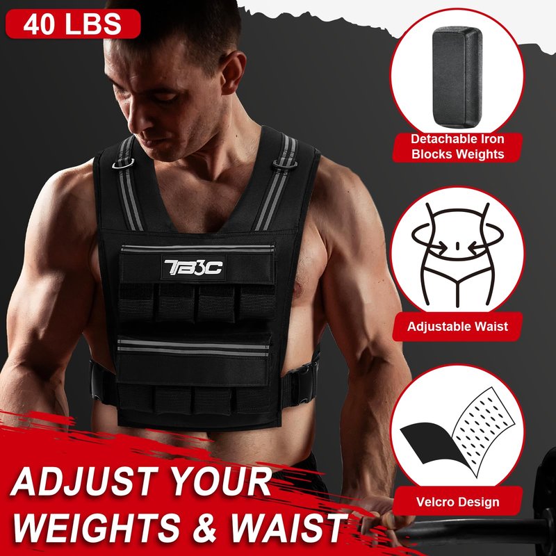 Adjustable Weighted Vest Men，40lb Weights Vest with Reflective Stripe, Weight Vest Workout Vest for Strength Training Running Walking Workout Vest for Men and Women
