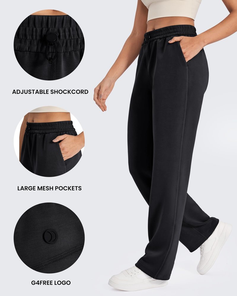 G4Free Sweatpants for Women with Pockets High Waisted Stretchy Dress Pants Drawcord Athletic Pants Casual Workout Pants(Black,M,Short)