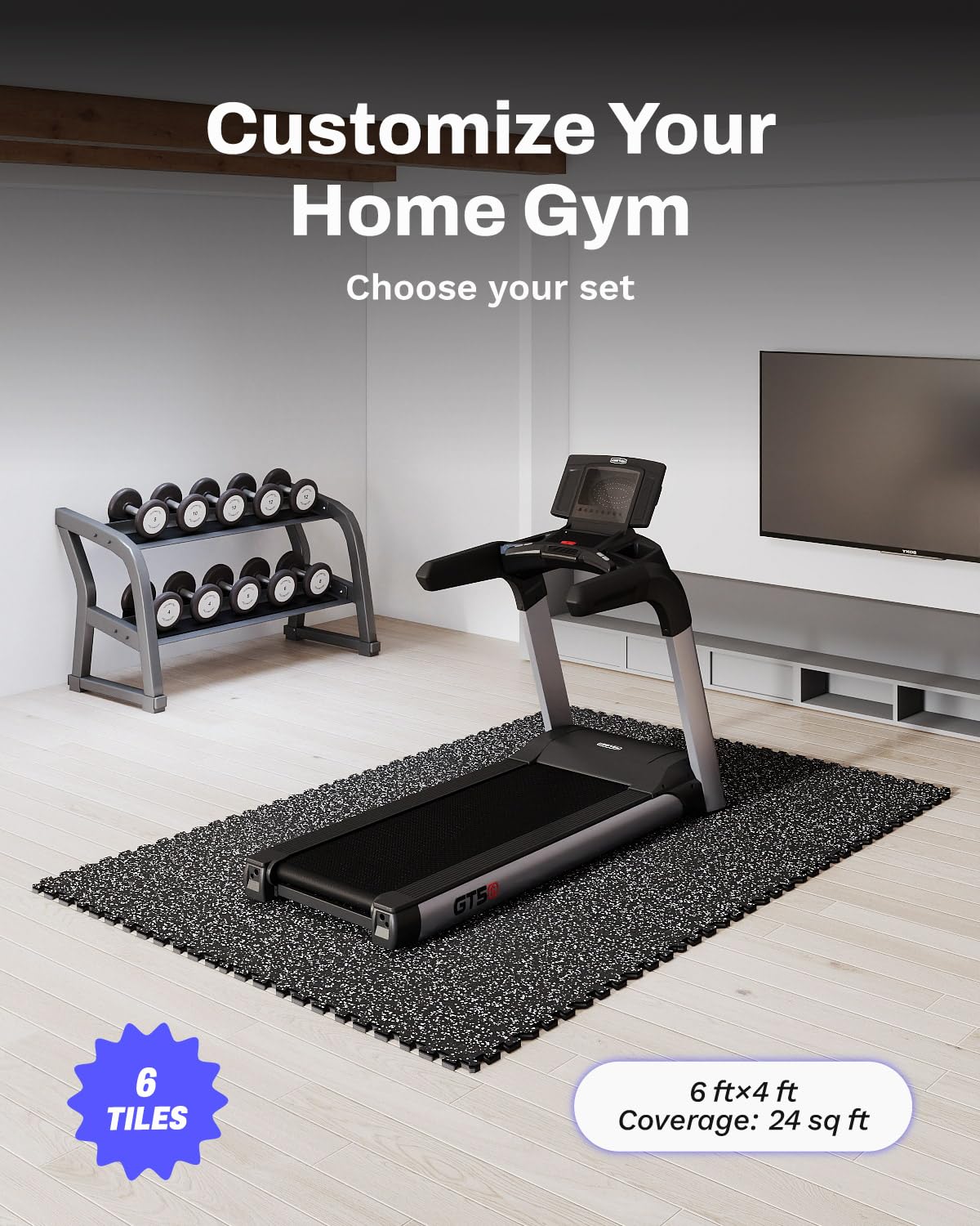AIRHOP 0.79" Thick Gym Flooring for Home Gym, 24 Sq Ft Rubber Top Gym Mat
