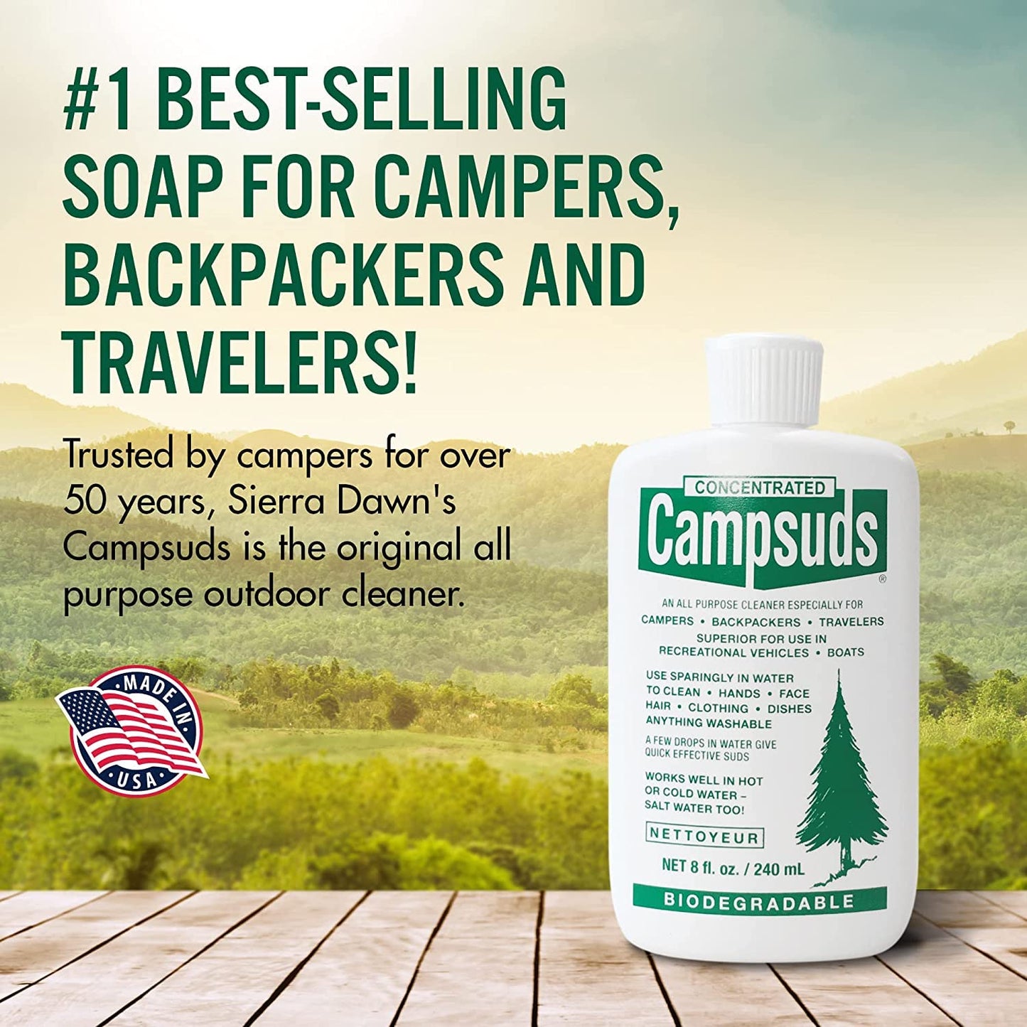 Sierra Dawn Campsuds Outdoor Soap Biodegradable Environmentally Safe All Purpose Cleaner, Camping Hiking Backpacking Travel Camp (8oz)