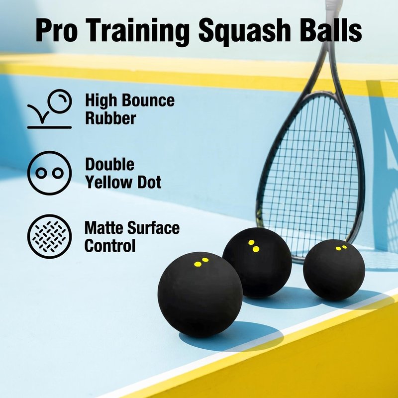VisnzvLux 3 Pieces Double Yellow Dot Squash Ball Custom Logo Professional high Elasticity Resistant to Play for Training and Practice
