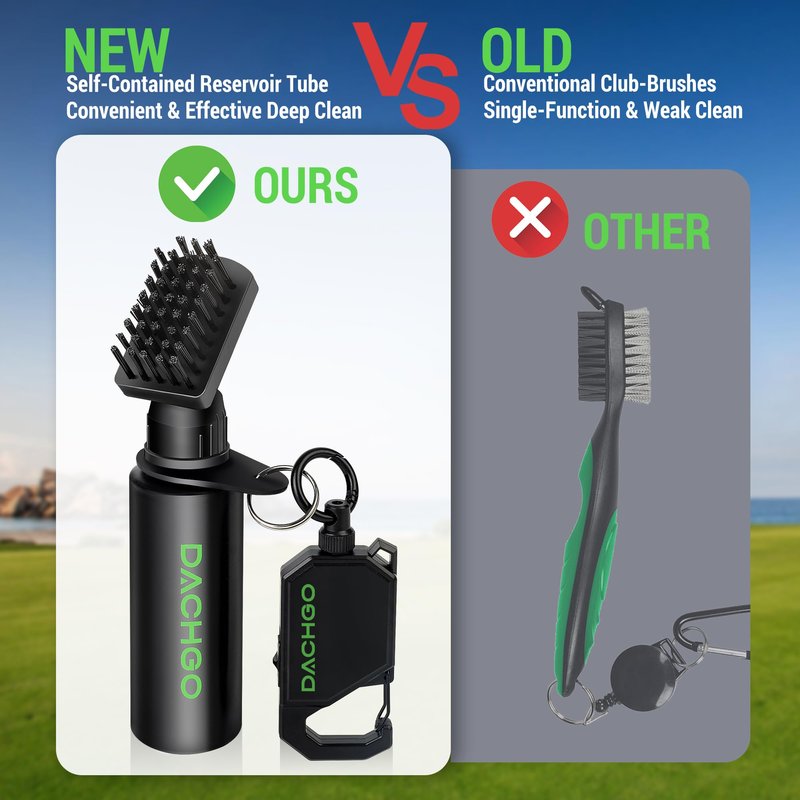 Dachgo Pro Golf Club Cleaner Brush, Golf Water Brush with Lockable Retractor Clip & Squeeze Bottle for Easy Cleaning, 7.5 Inches - Hold 4 oz of Water (Brush with Groove Sharpener Tool)