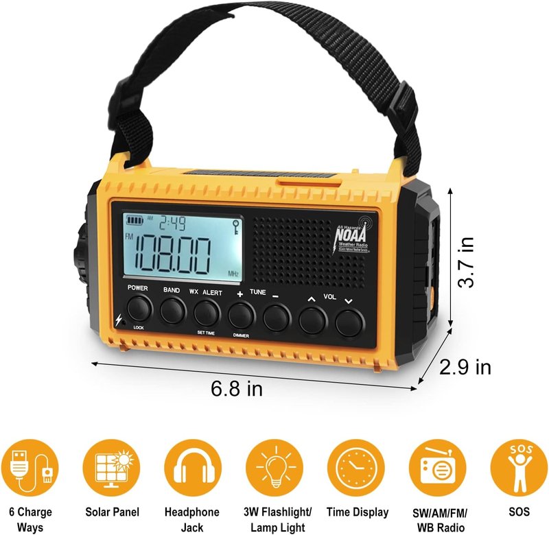 Raynic Emergency Radio - Solar Hand Crank Weather Radio with NOAA Alert, 5000mAh Battery, Flashlight & SOS Siren | AM/FM/SW