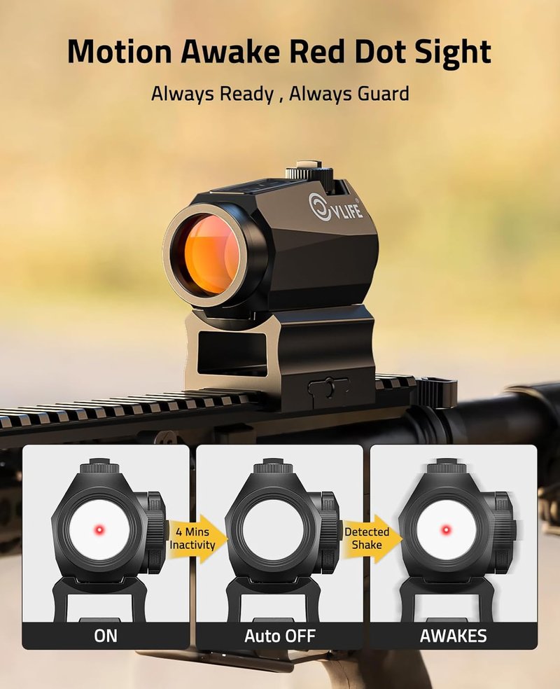 JackalHowl Red Dot Sight - Motion Awake 2 MOA Optics | IPX7 Waterproof, 50,000H Battery Life, Compact 1x20mm for 21mm Rail