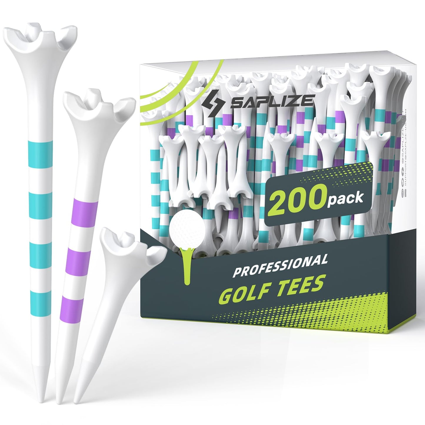 SAPLIZE Upgraded 4-Prong Plastic Golf Tees, Pack of 200 (1-1/2", 2-3/4'', 3-1/4''), Unique Golf Gifts for Golfers, Mixed Color