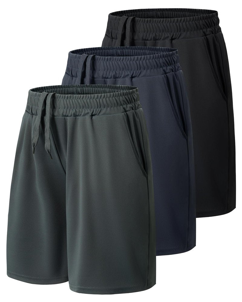 BOOJO 3 Pack Athletic Basketball Boys Shorts - Teen Black Soccer Running Baseball Quick Dry Shorts with Pockets for Youth