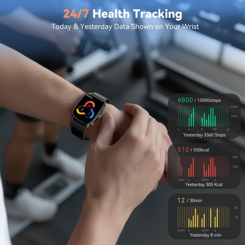 Imzuc Pedometer Watch for Men Women Android & iPhone, 1.85" Retina Display with Answer/Make Calls, Smart Watch with Pedometer, Calories & Step Counter, Waterproof Heart Rate/Sleep/SpO2 Monitor