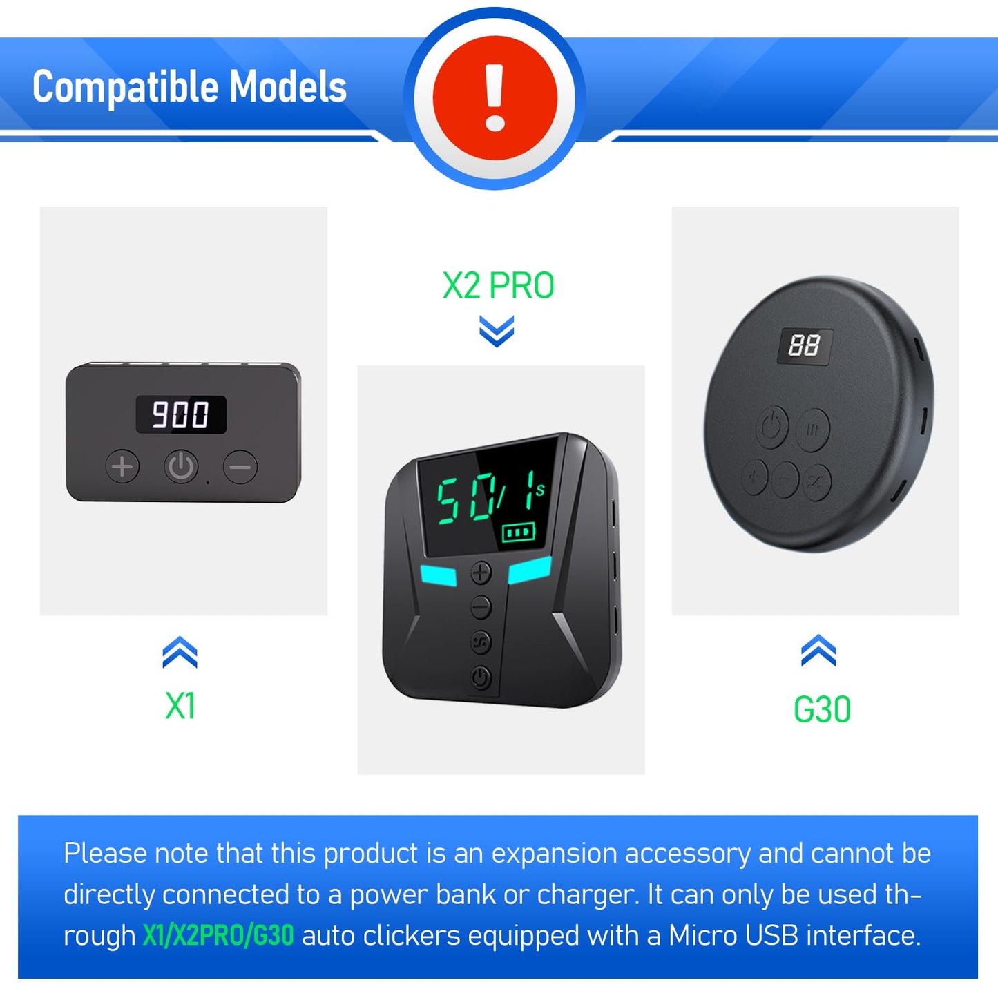 Clicking Tip (3pcs) for X1/X2PRO/G30 Auto Clicker Accessories, with Micro USB Port, with 12pcs Nano Adhesive Pads