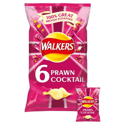 Prawn Cocktail Crisps - Crunchy Snack Chips | 6 Packs of 25G