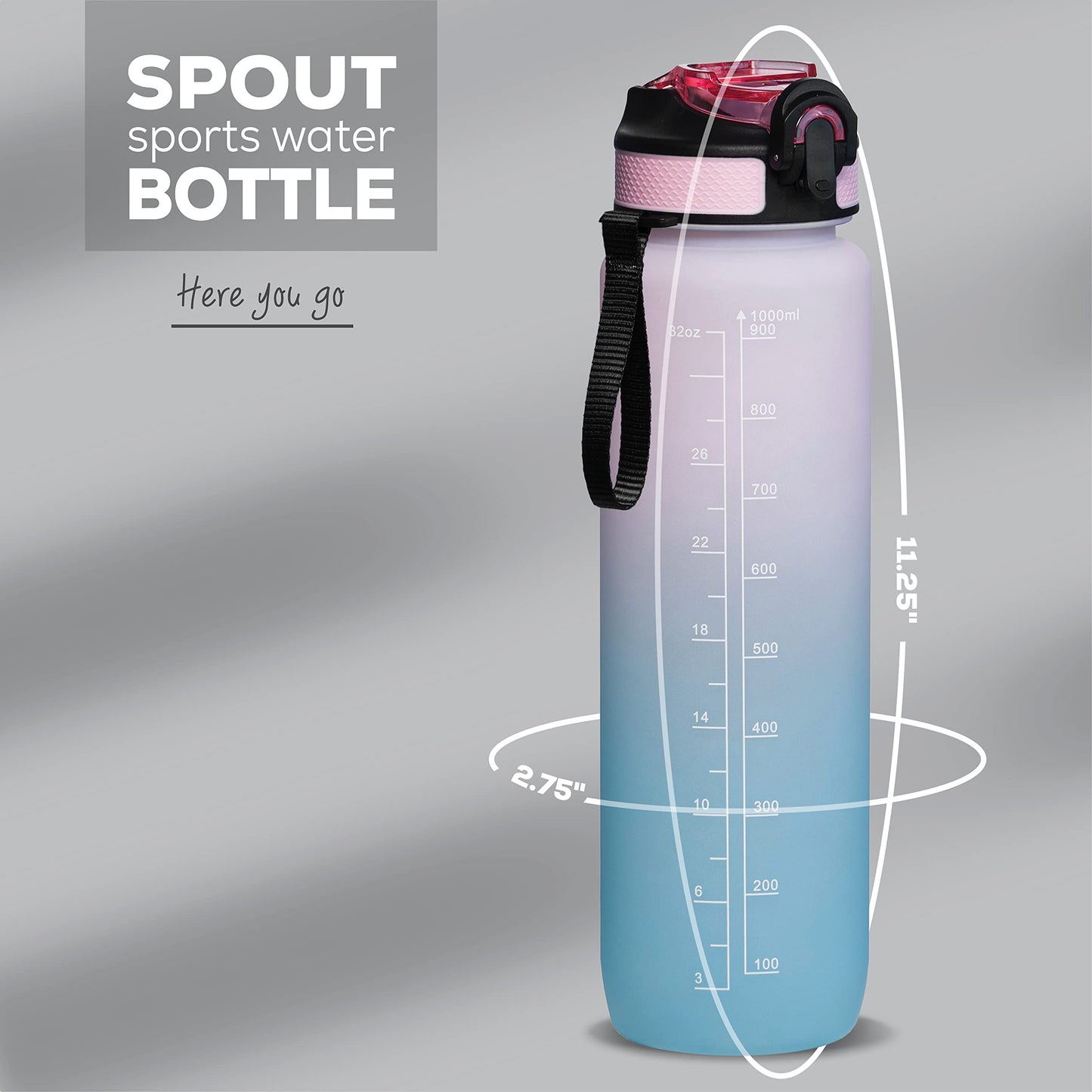 YOU GOT THIS LIVING Motivational Water Bottle with Time Marker, 32 oz Water Bottle, Sports Water Bottle with Spout, Achieve All-Day Hydration SpillProof, BPA FREE