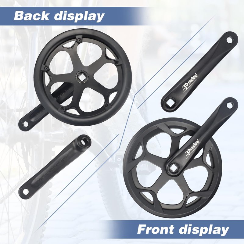 Prowheel E Bike/ Bike Crankset 1 Piece/Single 48T/52T Steel Chainring with Double Chain Cover 170mm Aluminium Alloy Arm for Single Speed and 6/7/8 Speeds Electric Bike,Bicycles, Folding Bicycle