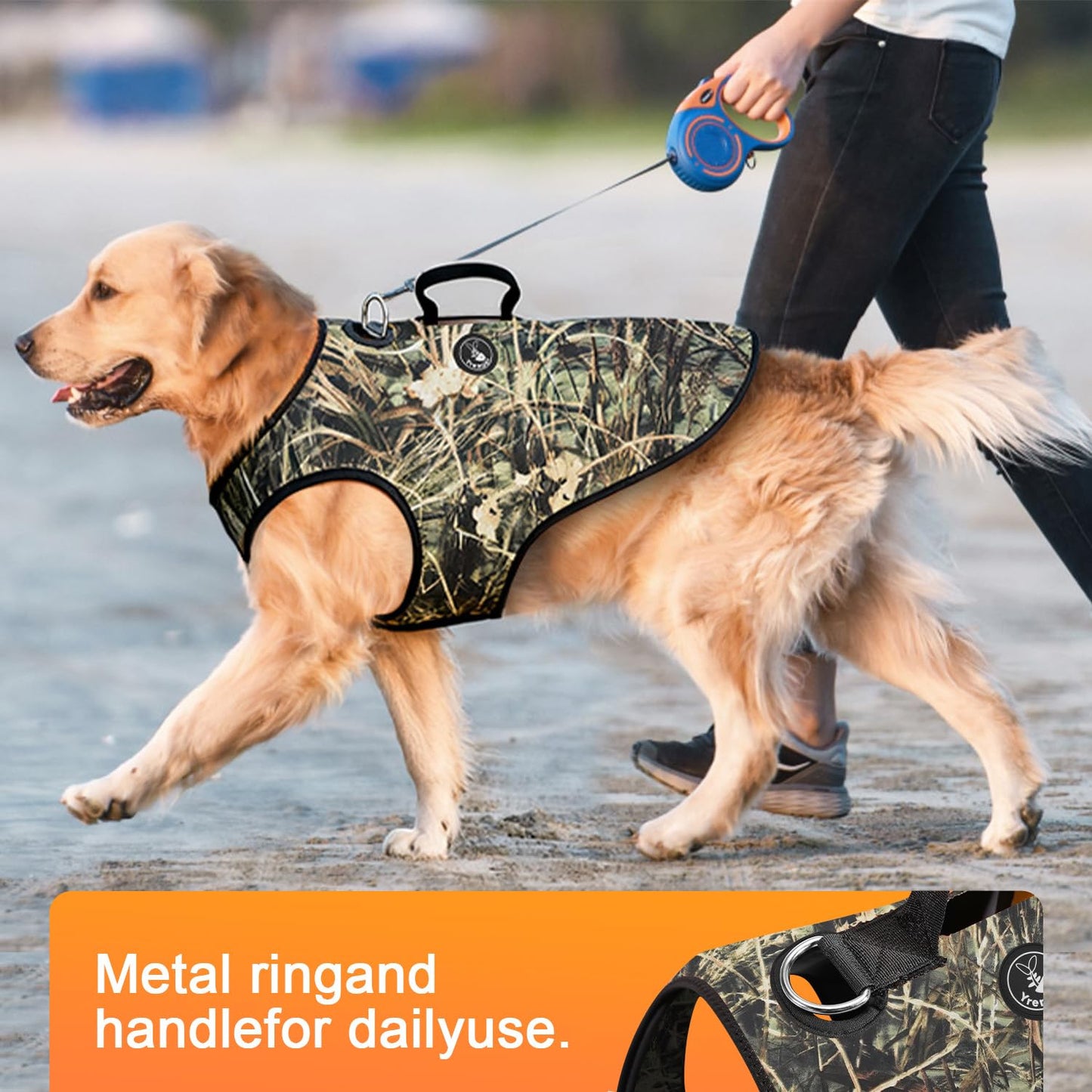 yrenoer Dog Hunting Vest - Reversible Reflective Tactical Style(Camo/Orange), 4.5mm Neoprene Waterproof, Lightweight Reflective Gear for Small/Medium/Large Breeds (M)