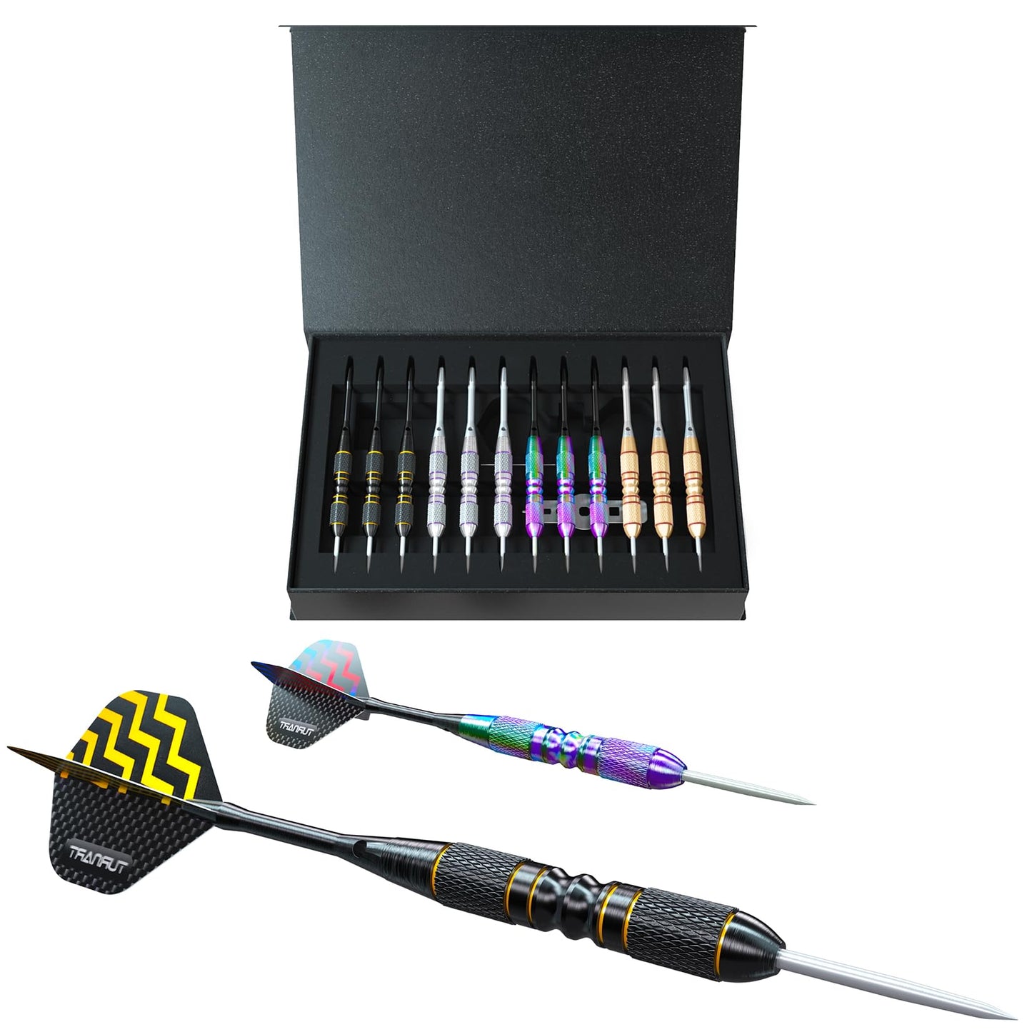 Turnart Darts Metal Tip Set - Steel Tip Darts Darts Set Professional Metal Darts 12 pcs 22/24 Grams Pro Dart Set with Stylish Case Aluminum Shafts Extra 9 Flights