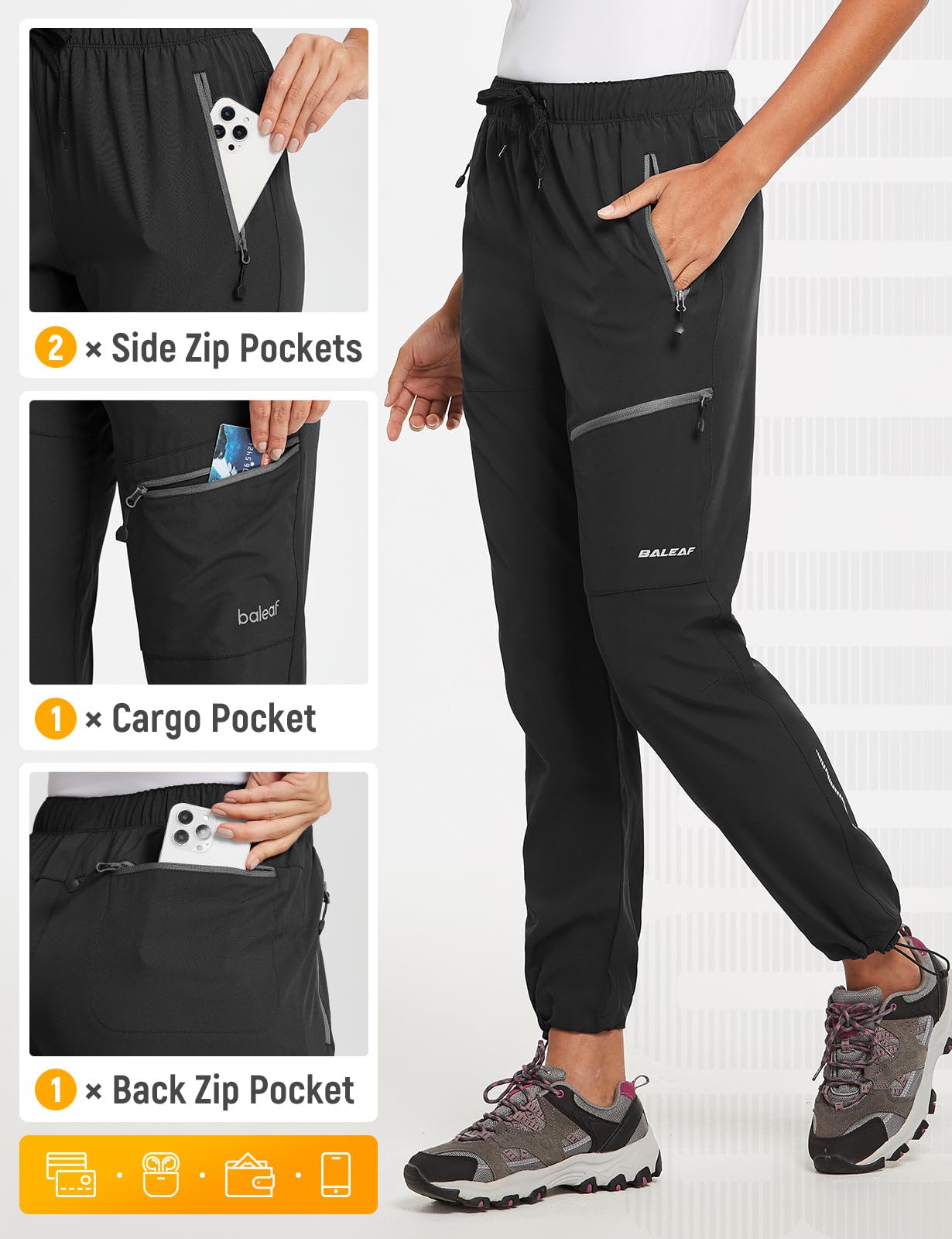 baleaf Women's Hiking Pants Quick Dry Lightweight 29''-Black S