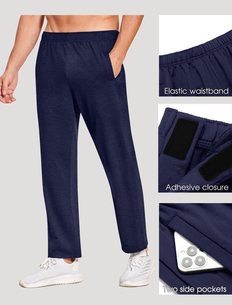 Deyeek Men's Tear Away Pants 2 Side Snap Open Bottom Sweatpants Loose Fit Casual Post Surgery Pants with Pockets Dark Blue