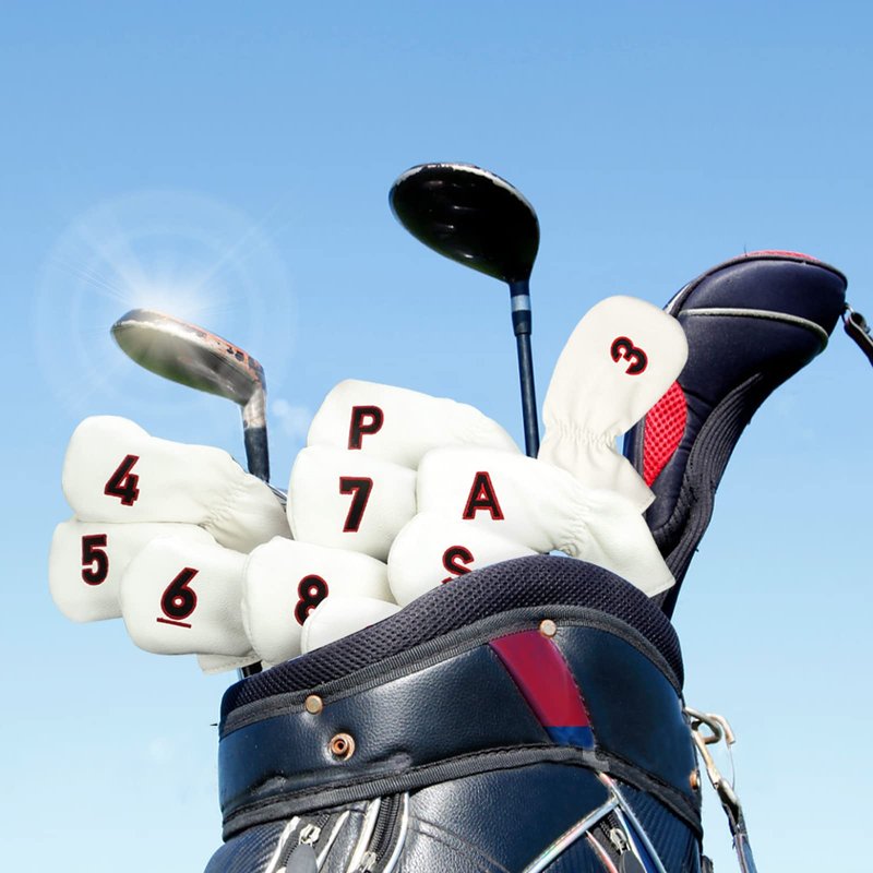 BIG TEETH White 10Pcs Golf Iron Covers Set, Golf Club Iron Head Covers Fit Right and Left Handed Golfer