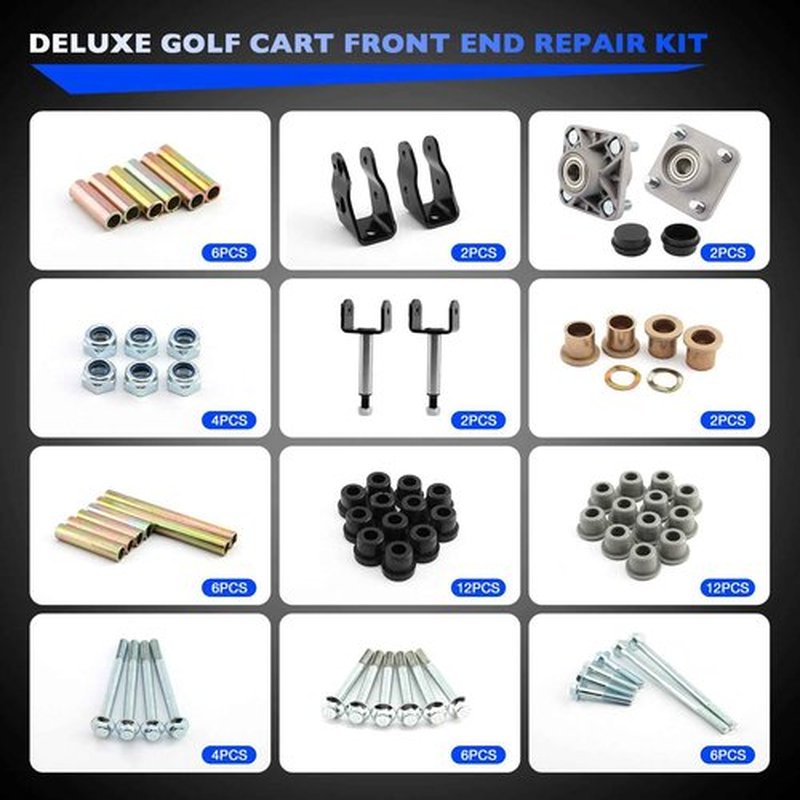 Misakomo Deluxe Golf Cart Front End Repair Kit - Compatible with 2004 Up Club Car Precedent Gas Electric - Replace 102357701 Front Wheel Hub King Pin Bearing Bushings Full Sets
