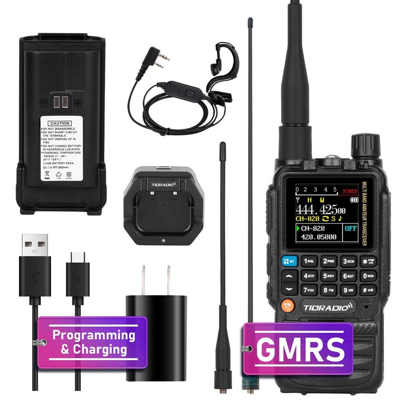 TIDRADIO TD-H3 GMRS Radio Handheld Long Range,Multi-Band Receiving Two-Way Radio,USB-C Programming & Charging,2500mAh Battery,AM/FM Reception,NOAA VOX SCAN,Walkie Talkie with Earpiece & 771 Antenna