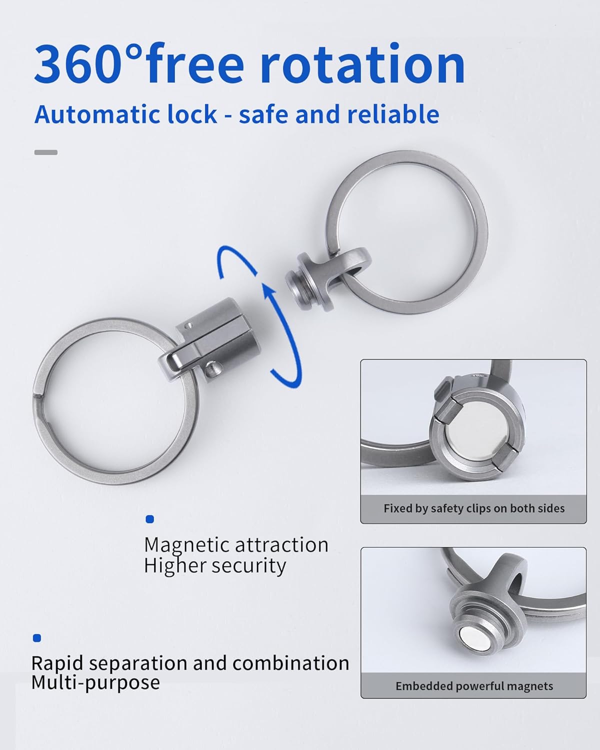 Titanium Quick Release Keychain - Detachable Magnetic Holder | 360° Rotatable, 88LB Capacity