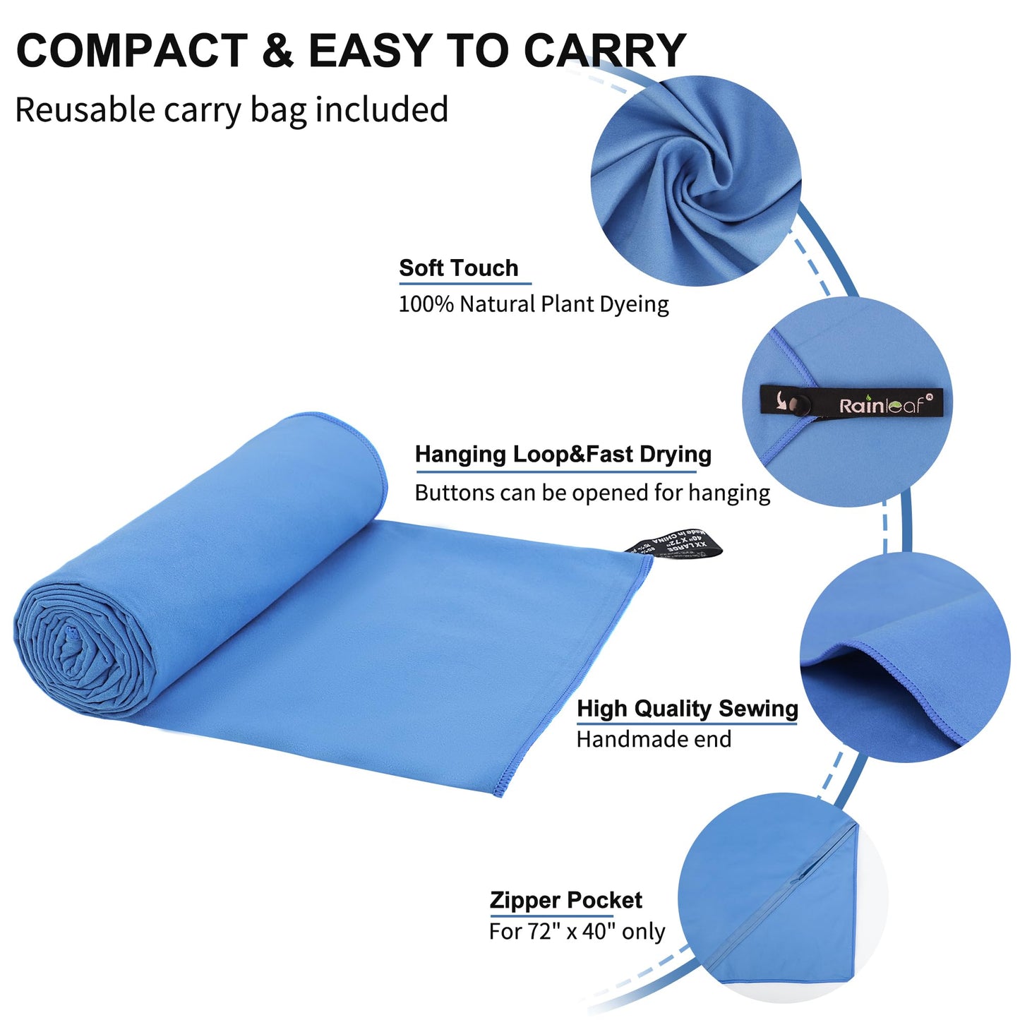 Rainleaf Microfiber Towel Perfect Travel & Gym & Camping Towel. Quick Dry - Super Absorbent - Ultra Compact - Lightweight. Suitable for Trip, Beach, Shower, Backpacking, Pool