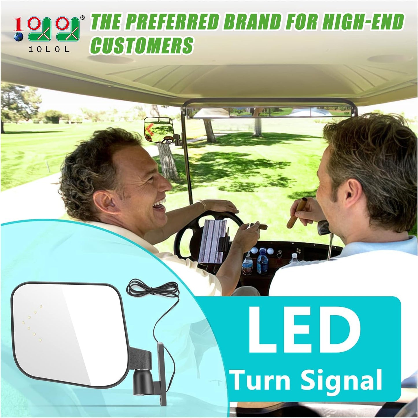 10L0L Golf Cart Side Mirrors with LED Turn Signal Blinker Light Connected to Headlight Kit, Rear View Mirror Universal for Yamaha EZGO Club Car Models