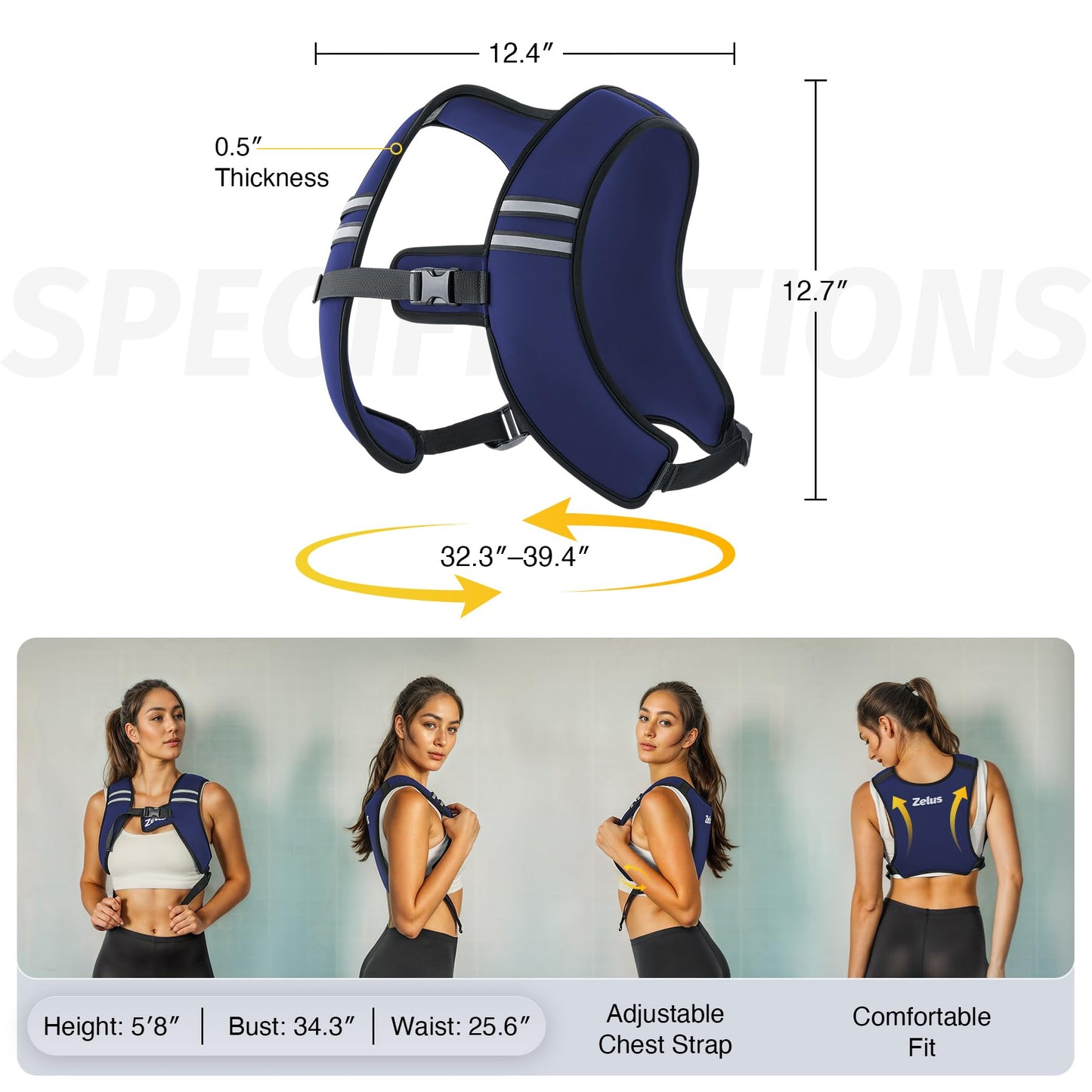 ZELUS Weighted Vest, Washable Z-Fit Soft Iron Weighted Vest for Women and Men, 5/10/15 lb Weight Vest with Reflective Strips & Adjustable Straps, Ultra Thin Weight Vest for Gym Strength Training, (5lb) Deep Blue