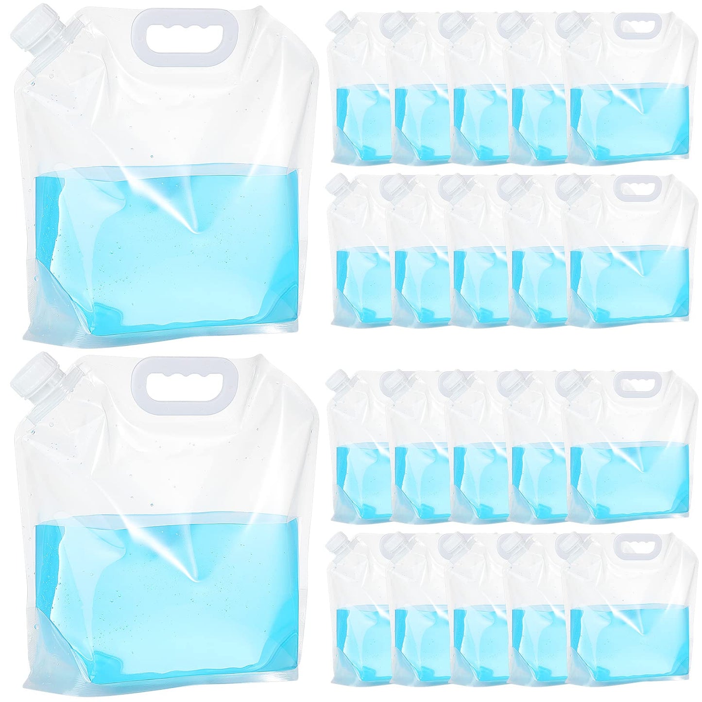 Zubebe 26 Gallon Collapsible Water Container Bag, 1.3 Gallon x 20 Pcs Emergency Water Container Freezable BPA Free Food Grade Clear Plastic Storage Bag Foldable Water Bottle for Camping Riding